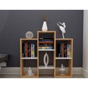 Tdesigno Sima Kitaplık 6 Raflı Kütüphane Ofis Dosya Dolabı Safir Meşe-Beyaz 85 cm