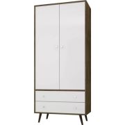Tdesigno Milano 2 Kapaklı 2 Çekmeceli Dolap Gardırop Elbise Ceviz-Beyaz 90 cm Ceviz-Beyaz