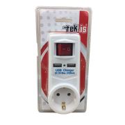 Tek-İş 2 USB Şarj Soketli Anahtarlı Topraklı Fiş Priz Adaptör-528804