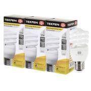 Tekfen Enerji Tasarruflu Spiral Ampul 3'lü Paket 12 Watt T2 E-27 Beyaz Işık