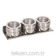 Tekzen Home 3'lu Standlı Metal Baharatlık
