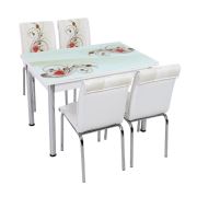 Tekzen Home Açılır Cam Masa Takımı - 4 Sandalye Gül Desenli