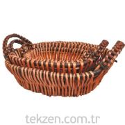 Tekzen Home Hasır Sepet Kulplu Oval 3 Lü