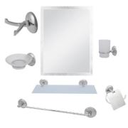 7 Parça Krom Banyo Ayna Seti- Kare Modeli -Uzun Havluluklu