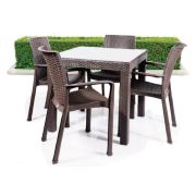 Estelia Evra Rattan Set Kahverengi (4 Sandalye + 1 Camlı Masa)