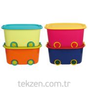 Tekzen Tekerlekli Oyuncak Kutusu Mavi / Kırmızı Kapaklı 45 Litre