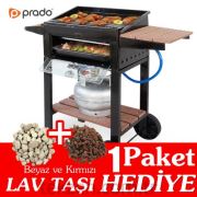 Prado Tekerlekli Beyaz Lav Taşı Hediyeli Tüplü Mangal Barbekü