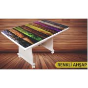 Tekzen Home Mdf Tekerlekli Cam Orta Sehpa - Renkli Ahşap Desenli