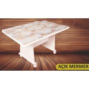 Tekzen Home Mdf Tekerlekli Cam Orta Sehpa - Mermer Desenli