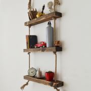 222 Concept Masif Ağaç Eskitme Ceviz Rengi 50x9x4 cm Halatlı Raf CPT1094-50