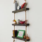 222 Concept Masif Ağaç Eskitme Siyah Renk 50x9x4 cm Halatlı Raf CPT1095-50