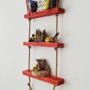 222 Concept Masif Ağaç Eskitme Kırmızı Renk 50x9x4 cm Halatlı Raf CPT1096-50