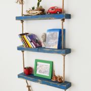 222 Concept Masif Ağaç Eskitme Mavi Renk 50x9x4 cm Halatlı Raf CPT1099-50