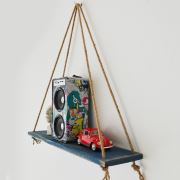 222 Concept Masif Ağaç Eskitme Mavi Renk 75x15 cm Halatlı Raf CPT1103-75