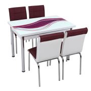 Tekzen Home Mürdüm Dalga Desenli Büyüyen Cam Masa+4 Sandalye Seti