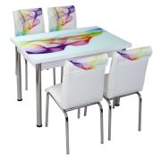 Tekzen Home Rainbow Hayal Desenli Büyüyen Cam Masa+4 Sandalye Seti