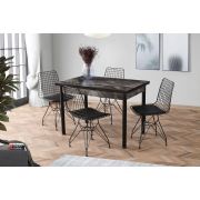 Tekzen Home Yemek Masası + 4 Sandalye Seti(Büyüyen Masa/Siyah Mermer - Tel Sandalye/Siyah)