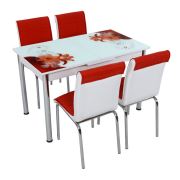 Tekzen Home Kırmızı Çiçekler Büyüyen Cam Masa + 4 Sandalye
