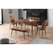 Tekzen Home Yemek Masası Seti + Kahve Capitone Bench Takımı(Masa,Sırtlı Bank,Sırtsız Bank,2 Sandalye)