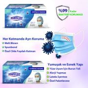 Maske 250 Adet Dezenfektan Evi Meltblown Filtreli Ultrasonik Burun Telli Cerrahi 3 Katlı