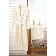 Viaden %100 Pamuk Bornoz + 50x90 cm El Havlusu Krem