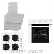 Termikel White Pure 3'lü Ankastre Set (BO 5200 Beyaz Fırın + 17152 Beyaz Cam Ocak + Argemon Beyaz Davlumbaz)