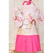 The Mia Pembe Desen 3lü Set - Önlük Eldiven Tutaç