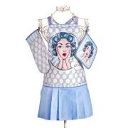 The Mia Popart Mavi 3lü Set - Önlük Eldiven Tutaç