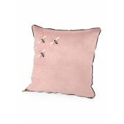 The Mia Nakışlı Kadife Yastık 50x50 cm - Pembe Arı