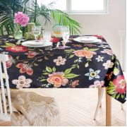 The Mia Floral Masa Örtüsü A - 150x150 Cm - Siyah Çiçekli TXT0035