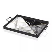 The Mia Tepsi Mermer Desen - Siyah Gri Beyaz 40x30 cm