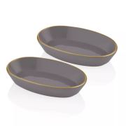 The Mia Basic Oval Servis Gri - 26 cm 2'li Set