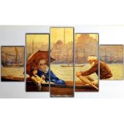 Boğazda Sandal - 5 Parçalı Kanvas Tablo