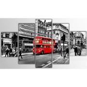 Londra ve Otobüs - 5 Parçalı Kanvas Tablo