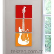 Renkli Gitar - 3 Parçalı Kanvas Tablo