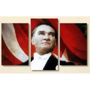Atatürk ve Bayrak - 3 Parça Kanvas Tablo