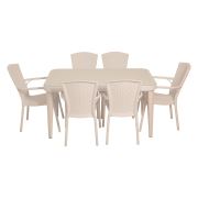 Tilia Osoka Royal Set (90x150 Camlı Masa + 6 Royal Koltuk) Beyaz