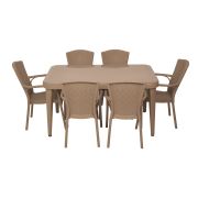 Tilia Osoka Royal Set (90x150 Camlı Masa + 6 Royal Koltuk) Kum Beji