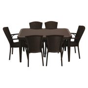Tilia Osoka Royal Set (90x150 Camlı Masa + 6 Royal Koltuk) Kahverengi