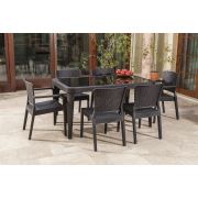 Tilia Osaka Antares Set (90x150 Camlı Masa + 6 Antares Koltuk) Kahverengi
