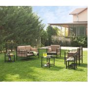 Unimet Hatkus Dk Metal Bahçe Mobilyası 2+1+1 Siyah (Sehpalar Hariç) Kahverengi