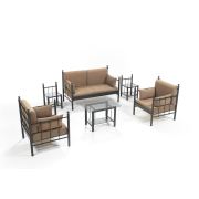 Unimet Lalas Dk Metal Bahçe Mobilyası 2+1+1 Siyah (Sehpalar Hariç) Kahverengi
