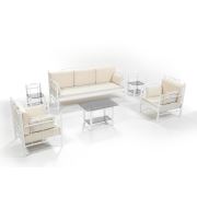 Unimet Hatkus Dk Metal Bahçe Mobilyası 3+1+1 Beyaz (Sehpalar Hariç) Bej