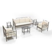 Unimet Hatkus Dk Metal Bahçe Mobilyası 3+1+1 Kahverengi (Sehpalar Hariç) Bej