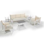 Unimet Kappis Dk Metal Bahçe Mobilyası 3+1+1 Beyaz (Sehpalar Hariç) Bej