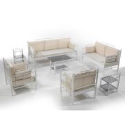 Unimet Hatkus Dk Metal Bahçe Mobilyası 3+2+1+1 Beyaz (Sehpalar Hariç) Bej