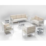 Unimet Lalas Dk Metal Bahçe Mobilyası 3+2+1+1 Beyaz (Sehpalar Hariç) Bej