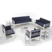 Unimet Kappis Dk Metal Bahçe Mobilyası 3+2+1+1 Beyaz (Sehpalar Hariç) Lacivert