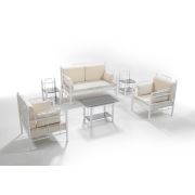 Unimet Hatkus Dk Metal Bahçe Mobilyası 2+1+1 Beyaz (Sehpalar Dahil) Bej