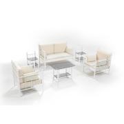 Unimet Lalas Dk Metal Bahçe Mobilyası 2+1+1 Beyaz (Sehpalar Dahil) Bej